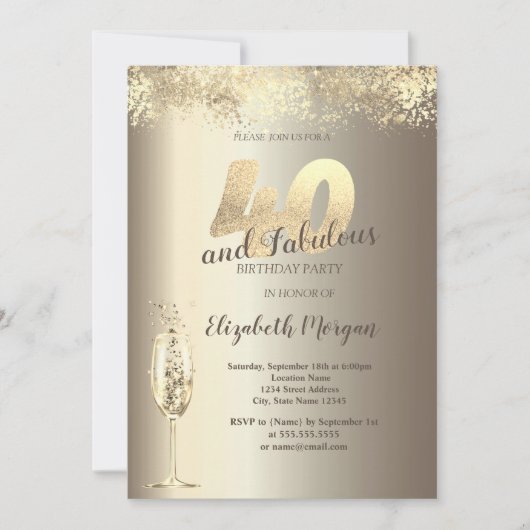 Luxury Champagne Glass Gold Confetti 40e verjaarda Kaart (Voorkant)