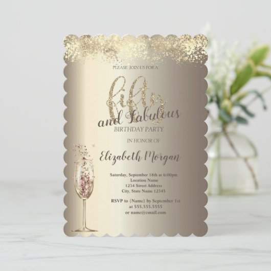 Luxury Champagne Glass Gold Confetti 50e verjaarda Kaart (Staand voorkant)