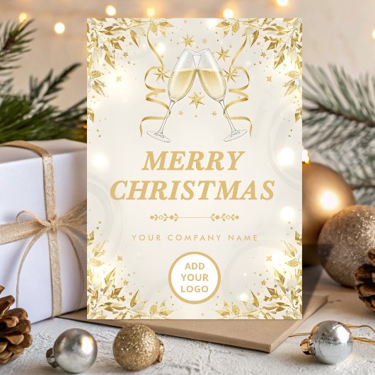 Luxury Champagne & White Modern Business Feestdagenkaart