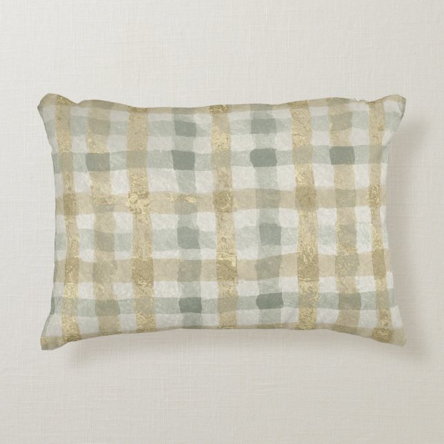 Luxury Checked, Gold Grey Beigi Pattern Accent Kussen (Voorkant)