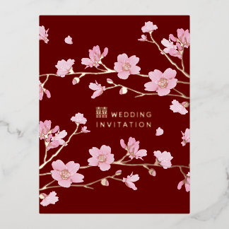 Luxury Cherry Blossom Personalised Gold Folie Uitnodiging Briefkaart