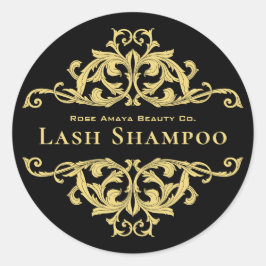Luxury Chic Black Gold Damask Lash Cleanser Ronde Sticker
