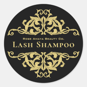 Luxury Chic Black Gold Damask Lash Cleanser Ronde Sticker