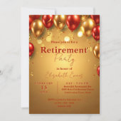 Luxury Chic Gold and Red Balloons Retirement Party Kaart (Voorkant)