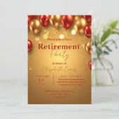 Luxury Chic Gold and Red Balloons Retirement Party Kaart (Staand voorkant)