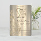 Luxury Chic Gold Glitter Dress, Tiara Sweet 16 Kaart (Staand voorkant)