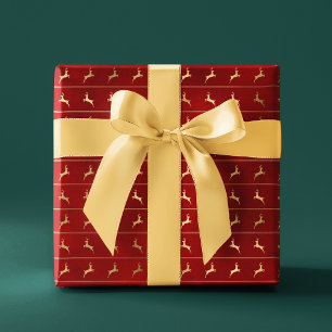 Luxury Chic Gold Reindeer Red Feestdagen voor kers Cadeaupapier