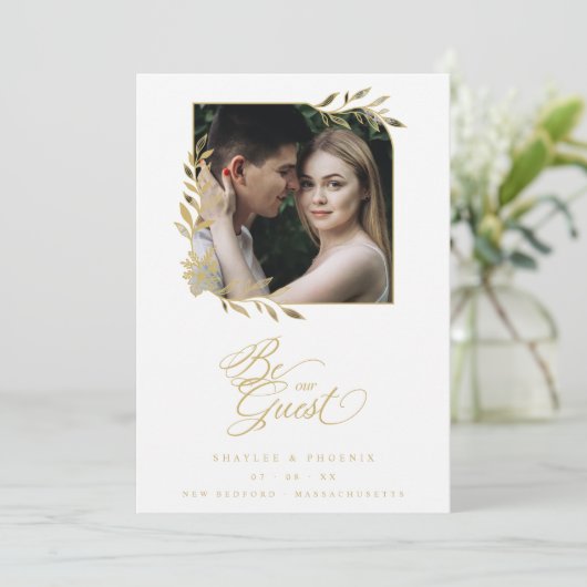 Luxury Chic Golden Branches Frame Photo Wedding (Staand voorkant)