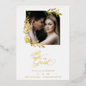 Luxury Chic Golden Branches Frame Photo Wedding Folie Uitnodiging (Voorkant)