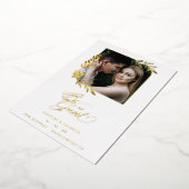 Luxury Chic Golden Branches Frame Photo Wedding Folie Uitnodiging (Gedraaid)