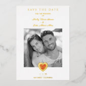 Luxury Chic Red & Gold Heart Photo Couple Wedding Folie Uitnodiging (Voorkant)