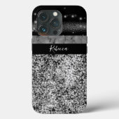 Luxury Chic Silver Gitter Signature Monogram Case-Mate iPhone Case (Achterkant)