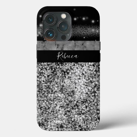 Luxury Chic Silver Gitter Signature Monogram Case-Mate iPhone Case (Achterkant)