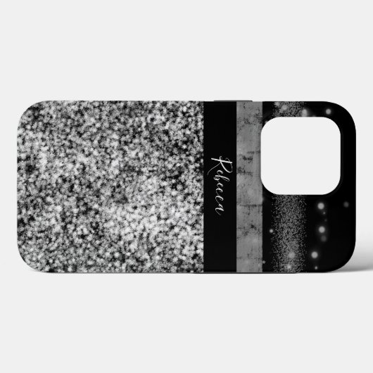 Luxury Chic Silver Gitter Signature Monogram Case-Mate iPhone Case (Achterkant (horizontaal))