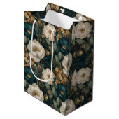 Luxury Christmas Green Gold and Cream Floral Medium Cadeauzakje (Voorkant Gekanteld)