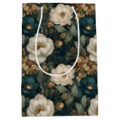 Luxury Christmas Green Gold and Cream Floral Medium Cadeauzakje (Voorkant)