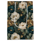 Luxury Christmas Green Gold and Cream Floral Medium Cadeauzakje (Achterkant)