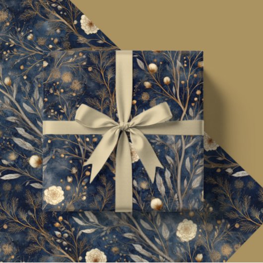 Luxury Christmas Navy and Cream Floral Gift  Cadeaupapier