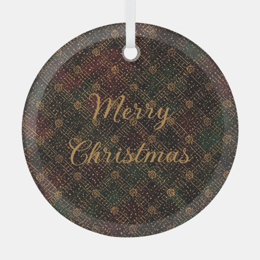 Luxury, Christmas Pattern, Gold Merry Christmas Glas Ornament (Voorkant)