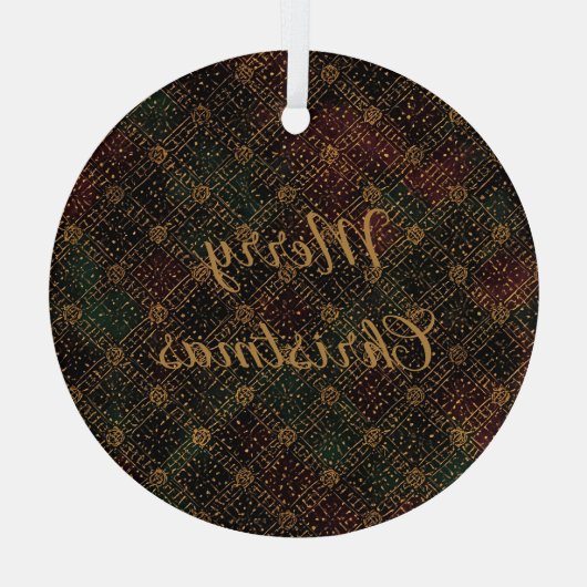 Luxury, Christmas Pattern, Gold Merry Christmas Glas Ornament (Achterkant)