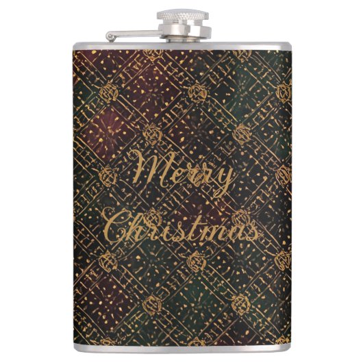 Luxury, Christmas Pattern, Gold Merry Christmas  Heupfles (Voorkant)