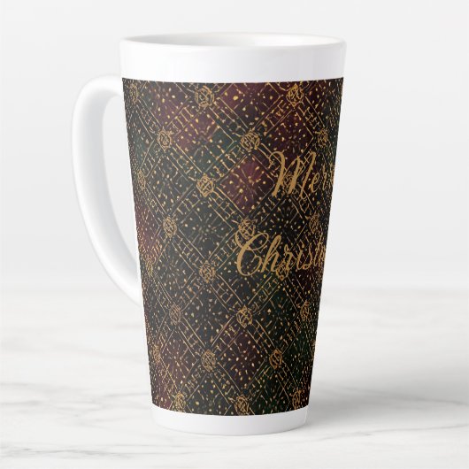 Luxury, Christmas Pattern, Gold Merry Christmas  Latte Mok (Linkerhoek)