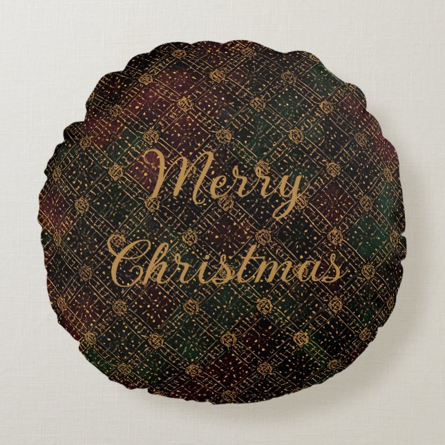 Luxury, Christmas Pattern, Gold Merry Christmas Rond Kussen (Voorkant)
