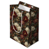 Luxury Christmas Red and Winter White Floral Medium Cadeauzakje (Voorkant Gekanteld)