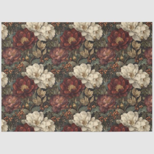 Luxury Christmas Red and Winter White Floral Tissuepapier (Voorkant)