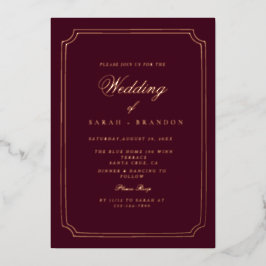 Luxury Classic Burgundy Gold Frame Wedding Folie Uitnodiging