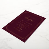 Luxury Classic Burgundy Gold Frame Wedding Folie Uitnodiging (Gedraaid)