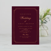 Luxury Classic Burgundy Gold Frame Wedding Folie Uitnodiging (Staand Voorkant)
