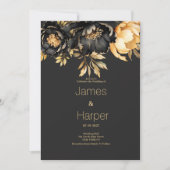 Luxury classy black gold peony floral Wedding Kaart (Voorkant)