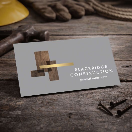 Luxury Contractor Construction Wood Logo Gray Visitekaartje