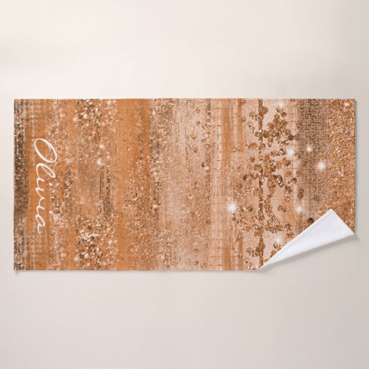 Luxury Copper Glitter Brush Strokes Badhanddoek (Badhanddoek)