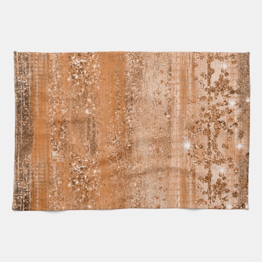 Luxury Copper Glitter Brush Strokes Theedoek (Horizontaal)