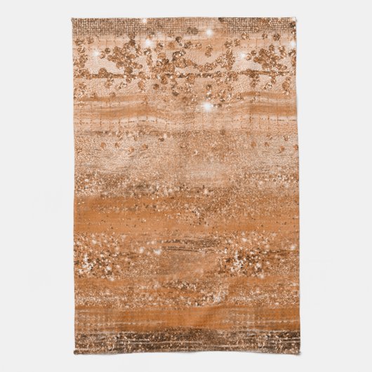 Luxury Copper Glitter Brush Strokes Theedoek (Verticaal)