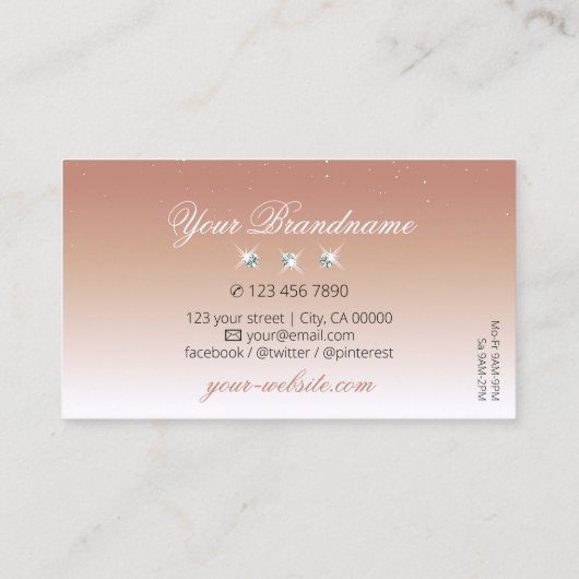 Luxury Coral White Ombre Sparkle Diamonds Stijlvol Visitekaartje (Achterkant)