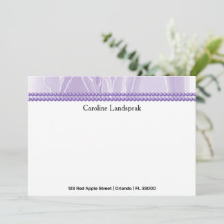 Luxury correspondence Custom Purple Silk & Pearls Notitiekaartje