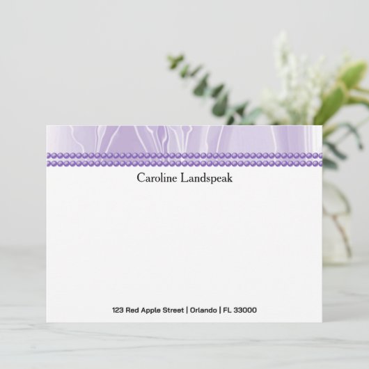 Luxury correspondence Custom Purple Silk & Pearls Notitiekaartje (Staand voorkant)