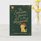 Luxury Cozy Santa Cat Christmas Card Kaart (Gele Bloem)