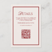 Luxury Cream and Burgundy Wedding Details Qr Code  Informatiekaartje (Voorkant)