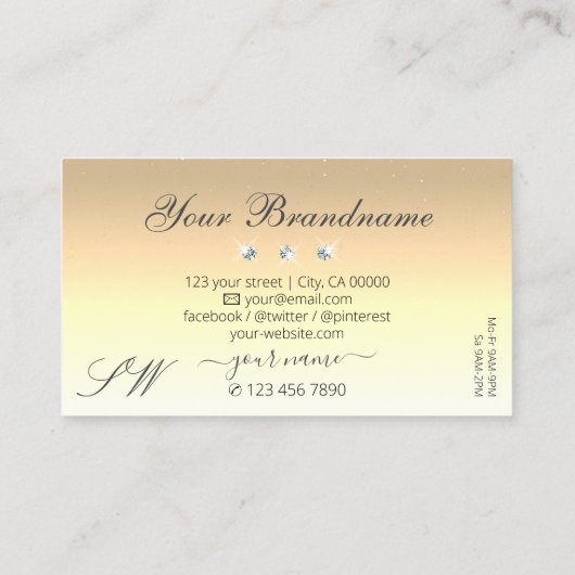 Luxury Cream Beige Ombre Sparkle Diamonds Monogram Visitekaartje (Achterkant)