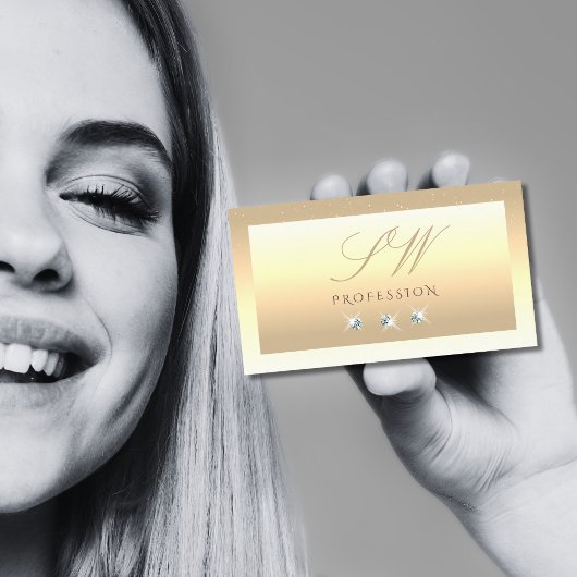 Luxury Cream Beige Ombre Sparkle Diamonds Monogram Visitekaartje