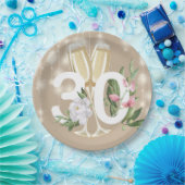 Luxury Cream Champagne Floral 30th Birthday Papieren Bordje (Feest)