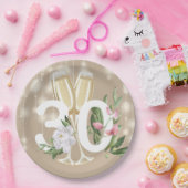 Luxury Cream Champagne Floral 30th Birthday Papieren Bordje (Feest)
