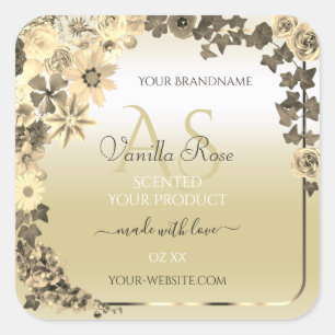 Luxury Cream Gold Floral Product Labels Monogram