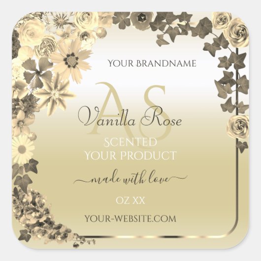 Luxury Cream Gold Floral Product Labels Monogram (Voorkant)
