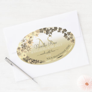 Luxury Cream Gold Floral Product Labels Monogram