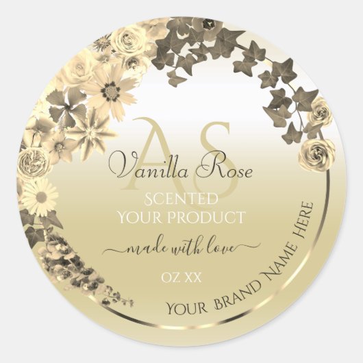 Luxury Cream Gold Floral Product Labels Monogram (Voorkant)